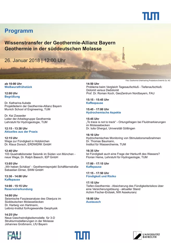 Wissenstransfer Geothermie in der süddeutschen Molasse 2018 Programm S. 1