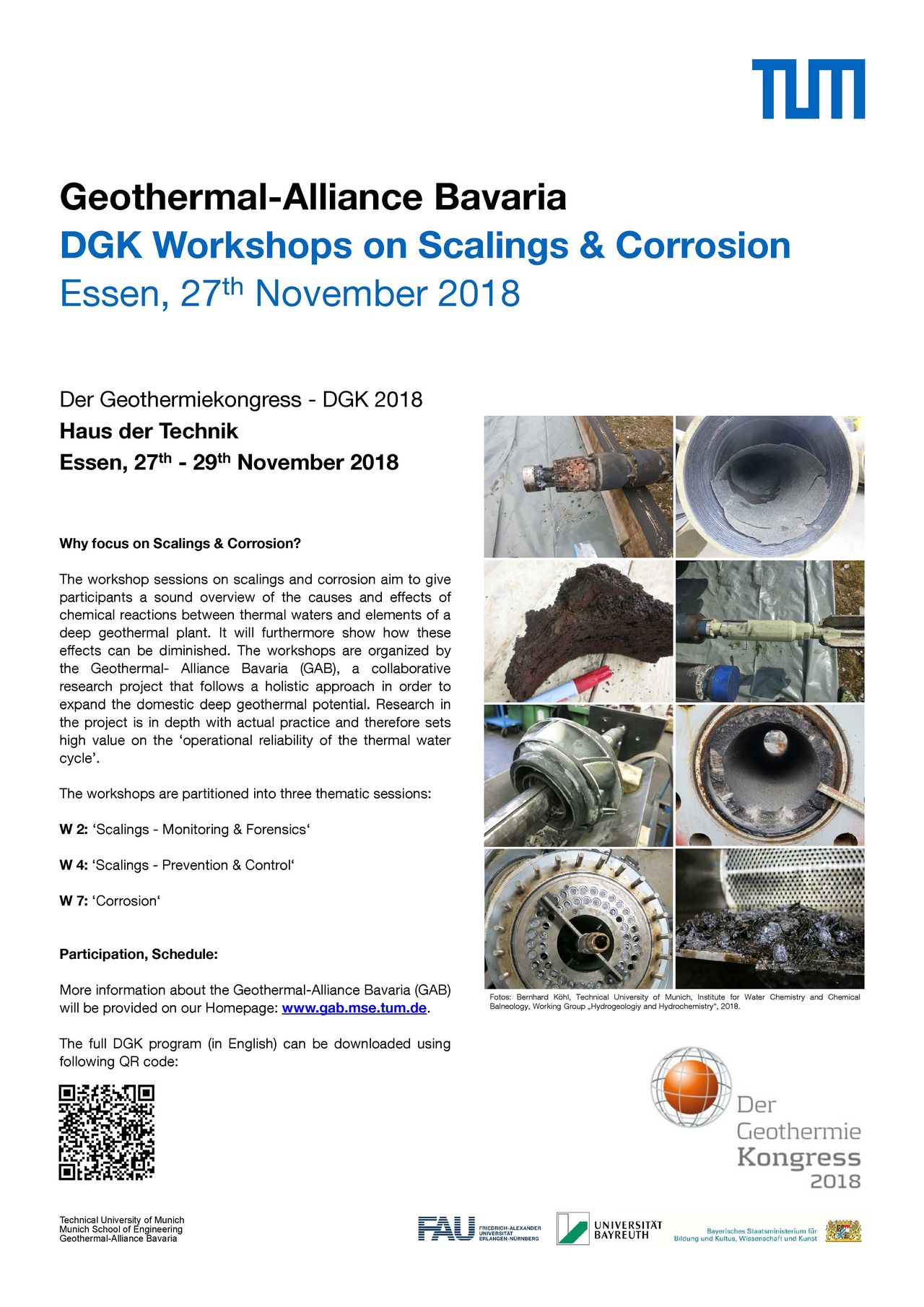Workshops der Geothermie-Allianz Bayern "Scalings & Corrosion" auf dem DGK 2018; PDF-Download mit Klick auf Bild