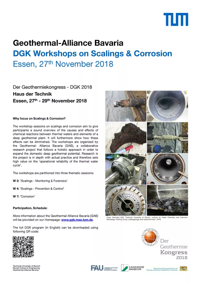 Workshops der Geothermie-Allianz Bayern "Scalings & Corrosion" auf dem DGK 2018
