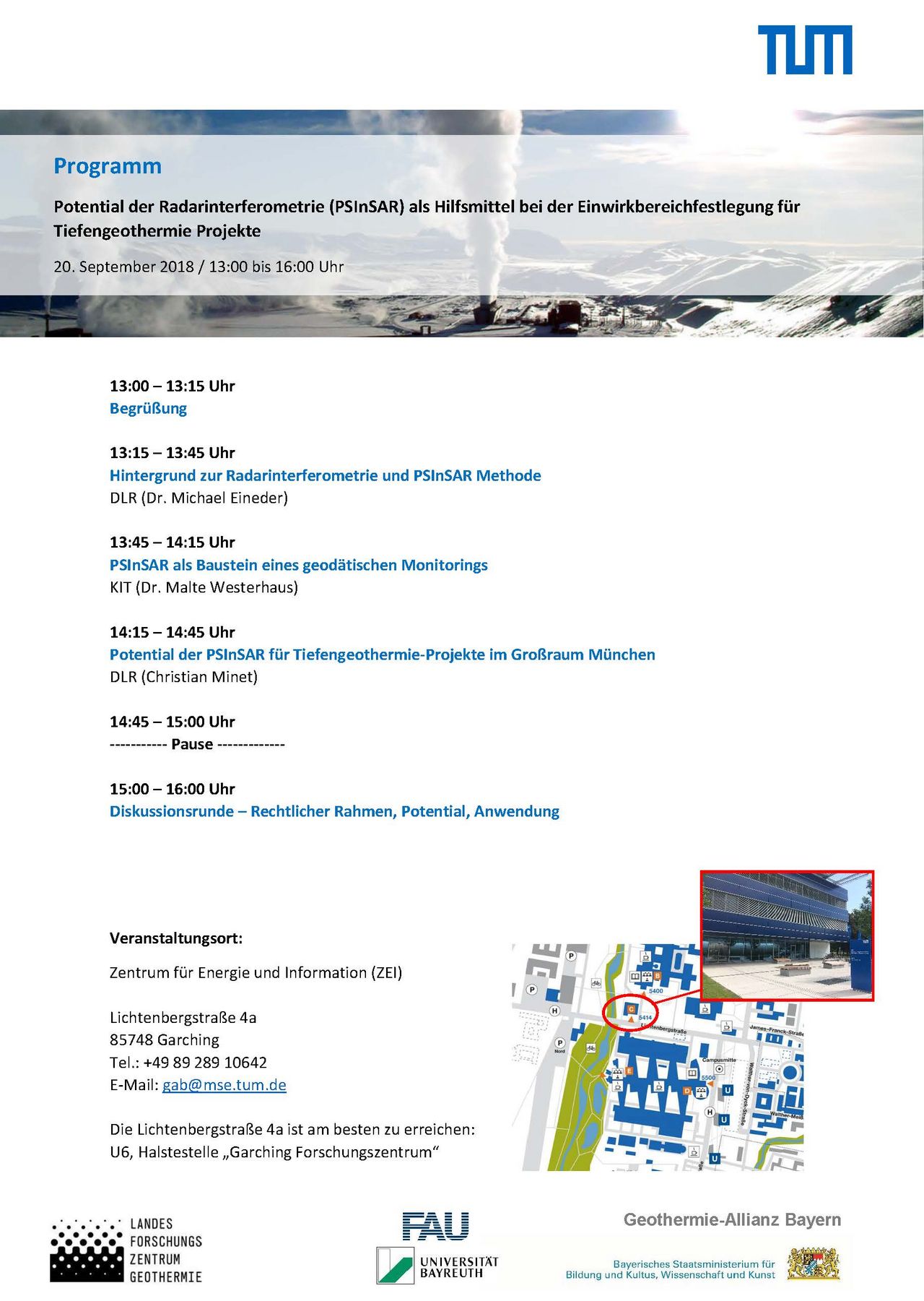 Agenda zum Workshop "Potential der Radarinterferometrie"
