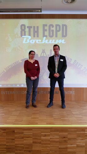 Dipl.-Ing. Ivanka Milcheva und Tim Eller, M.Sc. vom LTTT der Universität Bayreuth auf dem European Geothermal PhD Day 2017 in Bochum